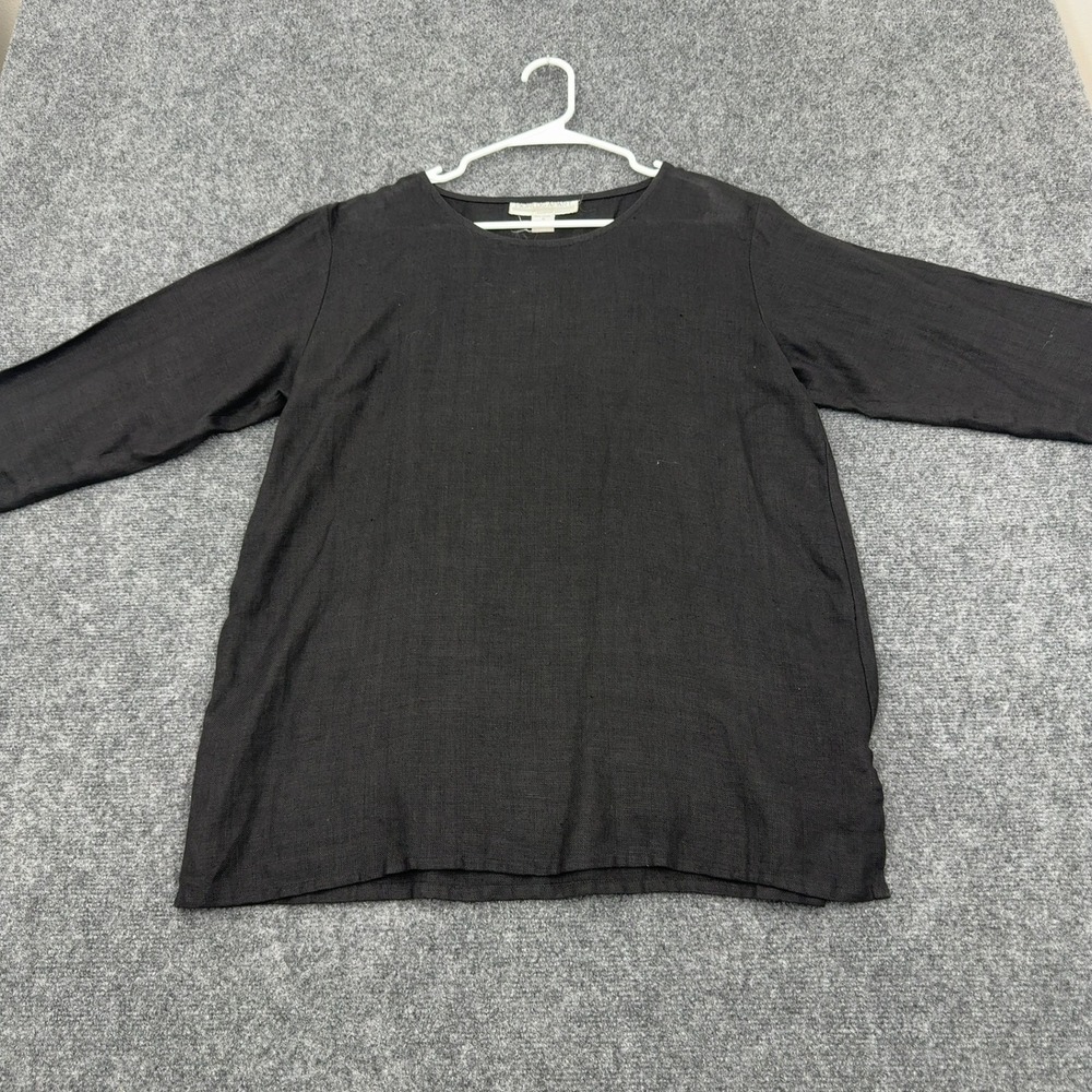 Worlds Apart Top Womens M Black Linen Long Sleeve Minimalist Lagenlook Style